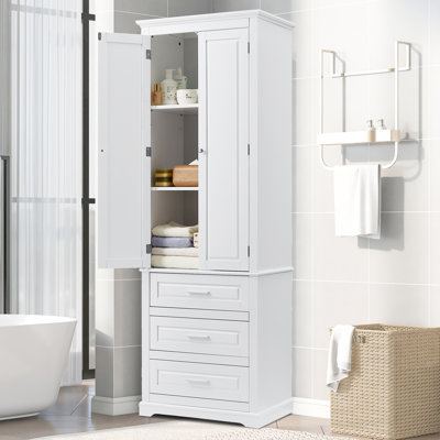 Red Barrel Studio® Freestanding Bathroom Linen Cabinet With Drawers ...